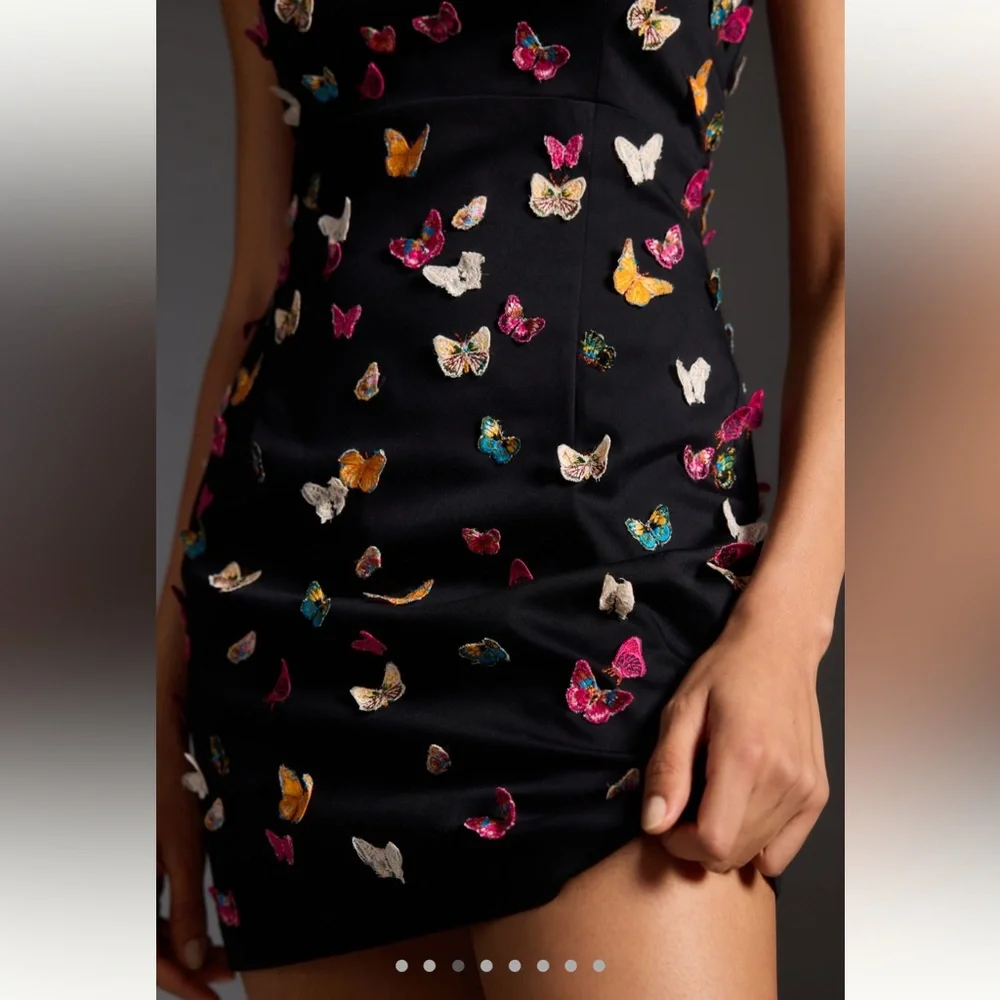 NWT Maeve by Anthropologie The Brynne 3D Spaghetti Strap Dress Black Butterfly 2 - Picture 2 of 15